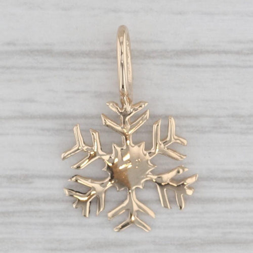 Snowflake Charm 14k Yellow Gold Small Drop Holiday Pendant