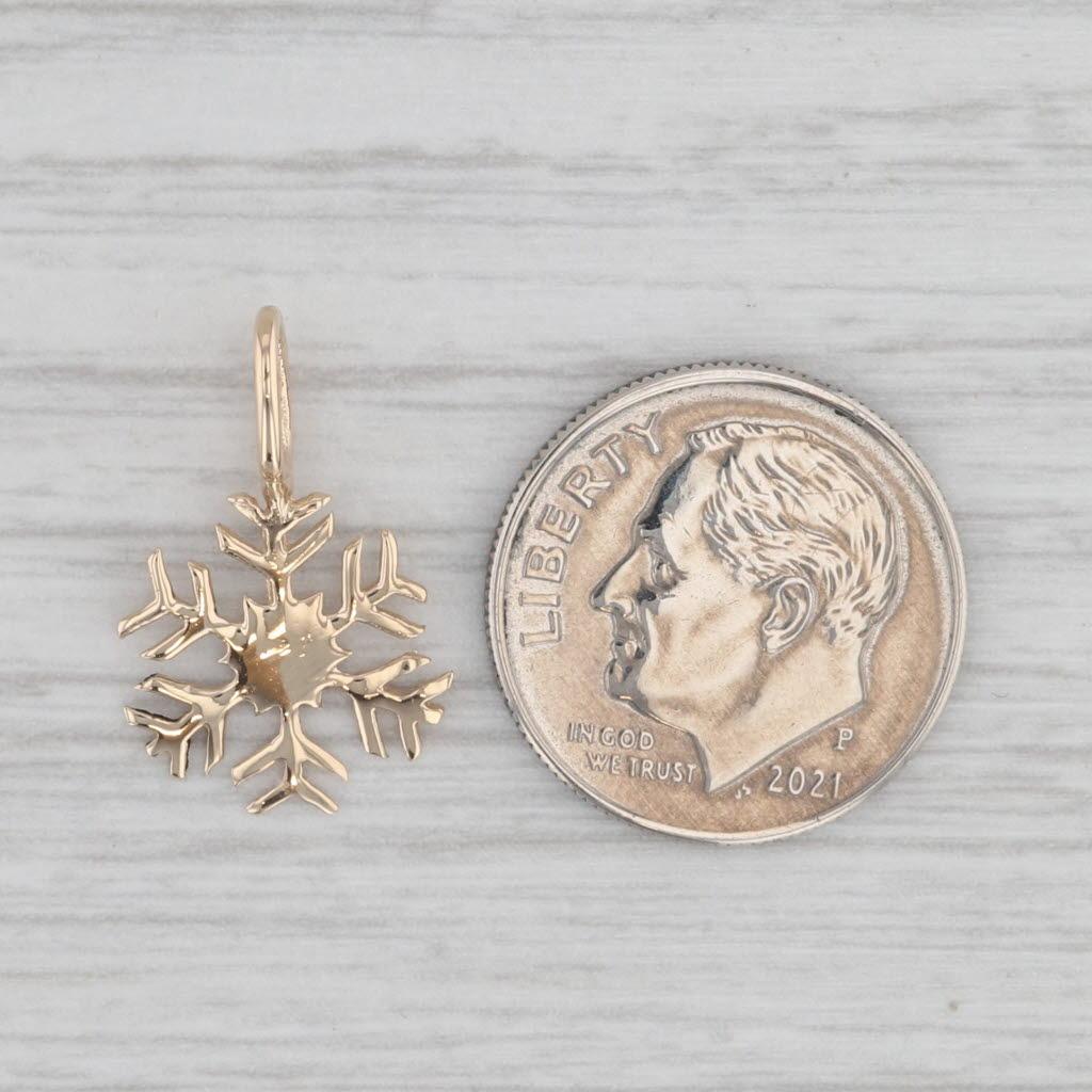 Snowflake Charm 14k Yellow Gold Small Drop Holiday Pendant