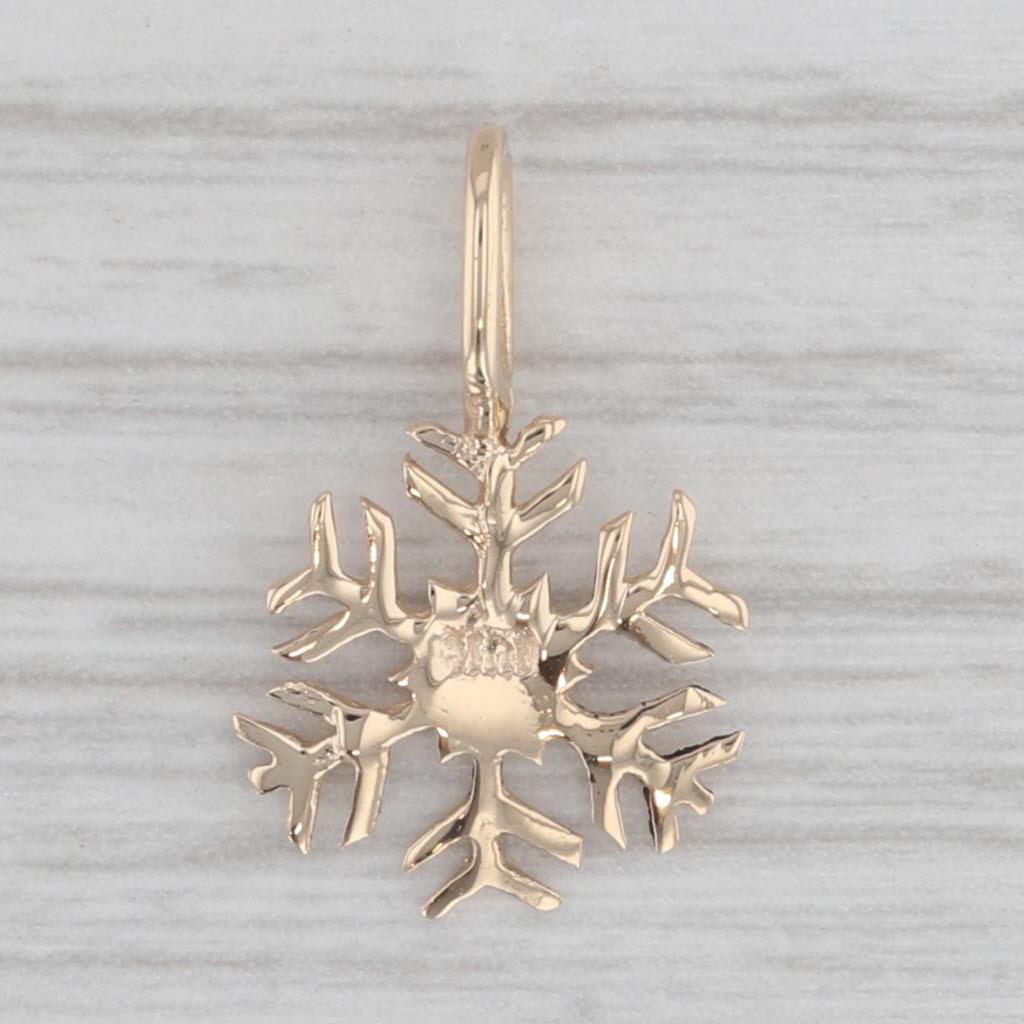 Snowflake Charm 14k Yellow Gold Small Drop Holiday Pendant