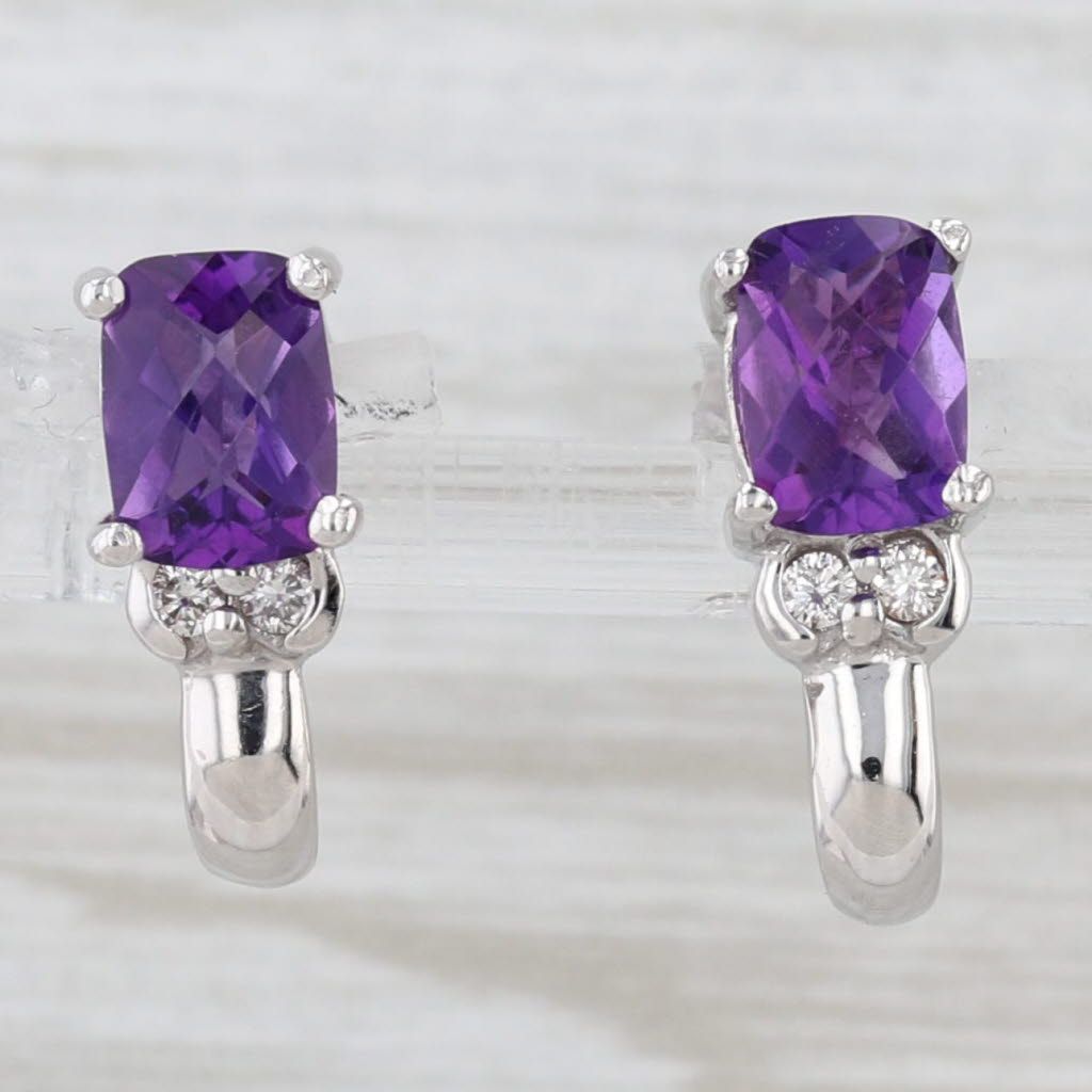 Light Gray 1.78ctw Amethyst Diamond J-Hook Solitaire Earrings 14k White Gold