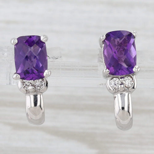 Light Gray 1.78ctw Amethyst Diamond J-Hook Solitaire Earrings 14k White Gold