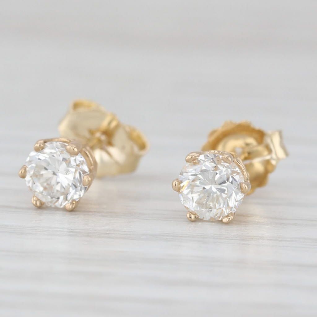 Light Gray 0.50ctw Diamond Stud Earrings 14k Yellow Gold Round Solitaire Studs
