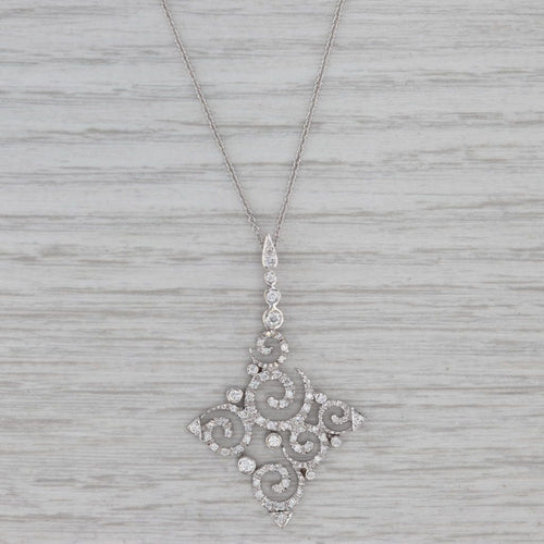 Gray 0.45ctw Diamond Openwork Pendant Necklace 18k White Gold Cable Chain Simon G