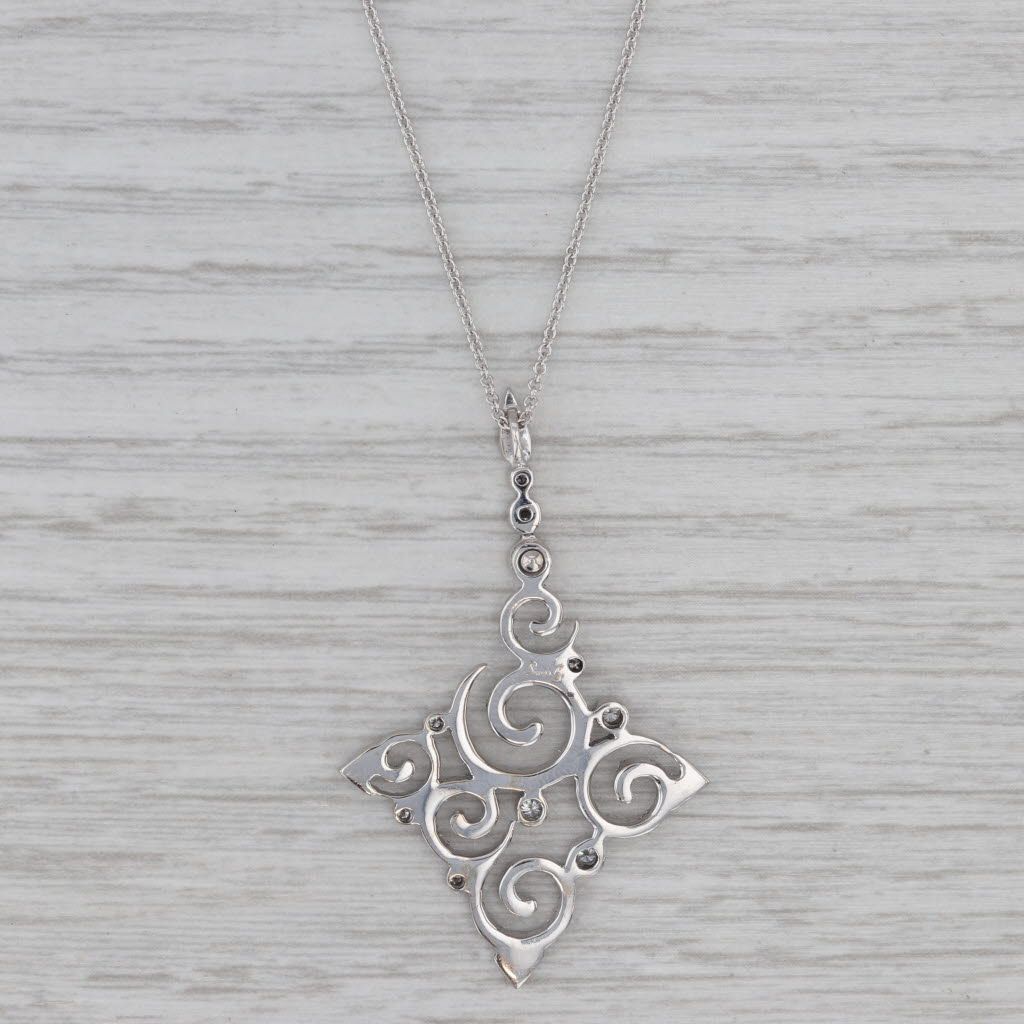 Gray 0.45ctw Diamond Openwork Pendant Necklace 18k White Gold Cable Chain Simon G