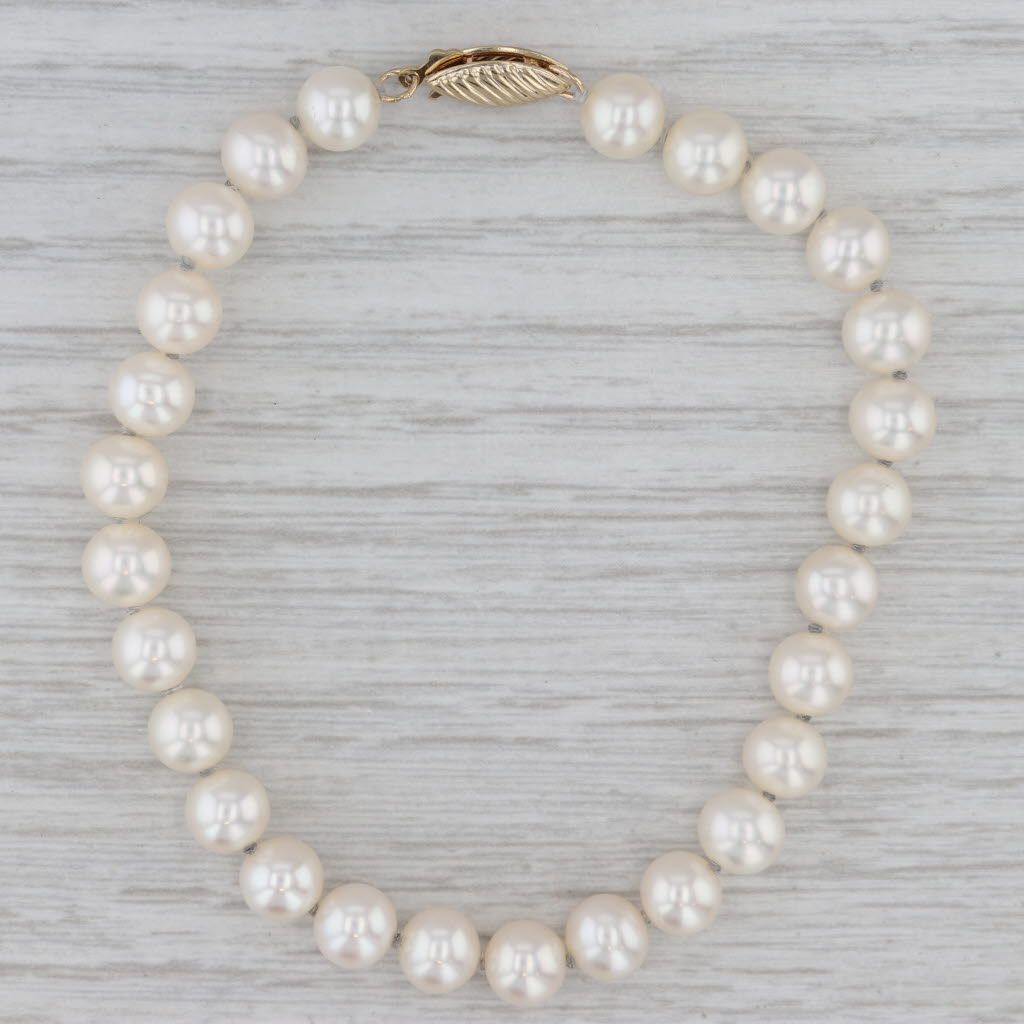 Gray 6.3 mm Cultured Pearl Single Strand Bracelet 14k Gold Clasp 6.5"