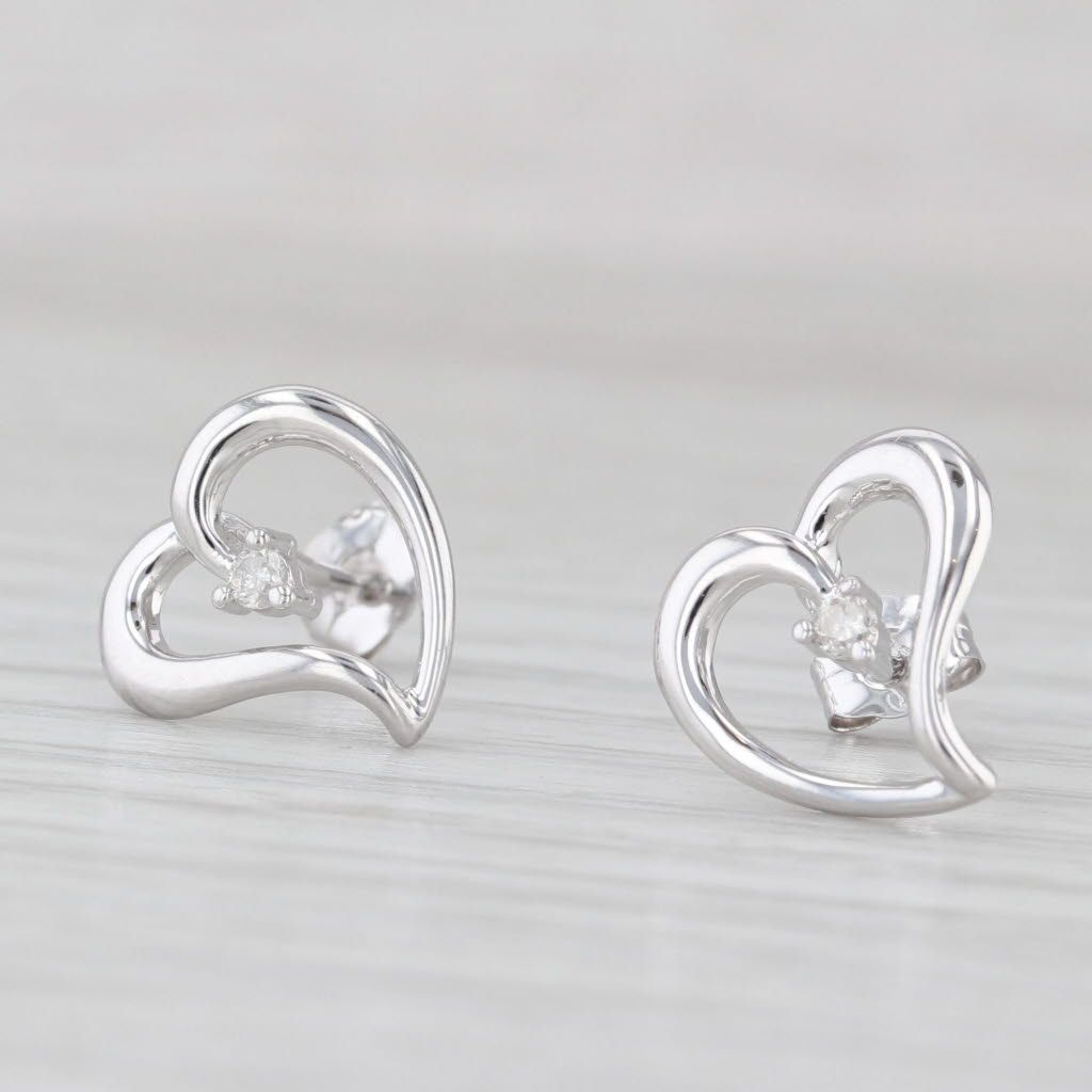Light Gray Diamond Solitaire Open Heart Stud Earrings 14k White Gold