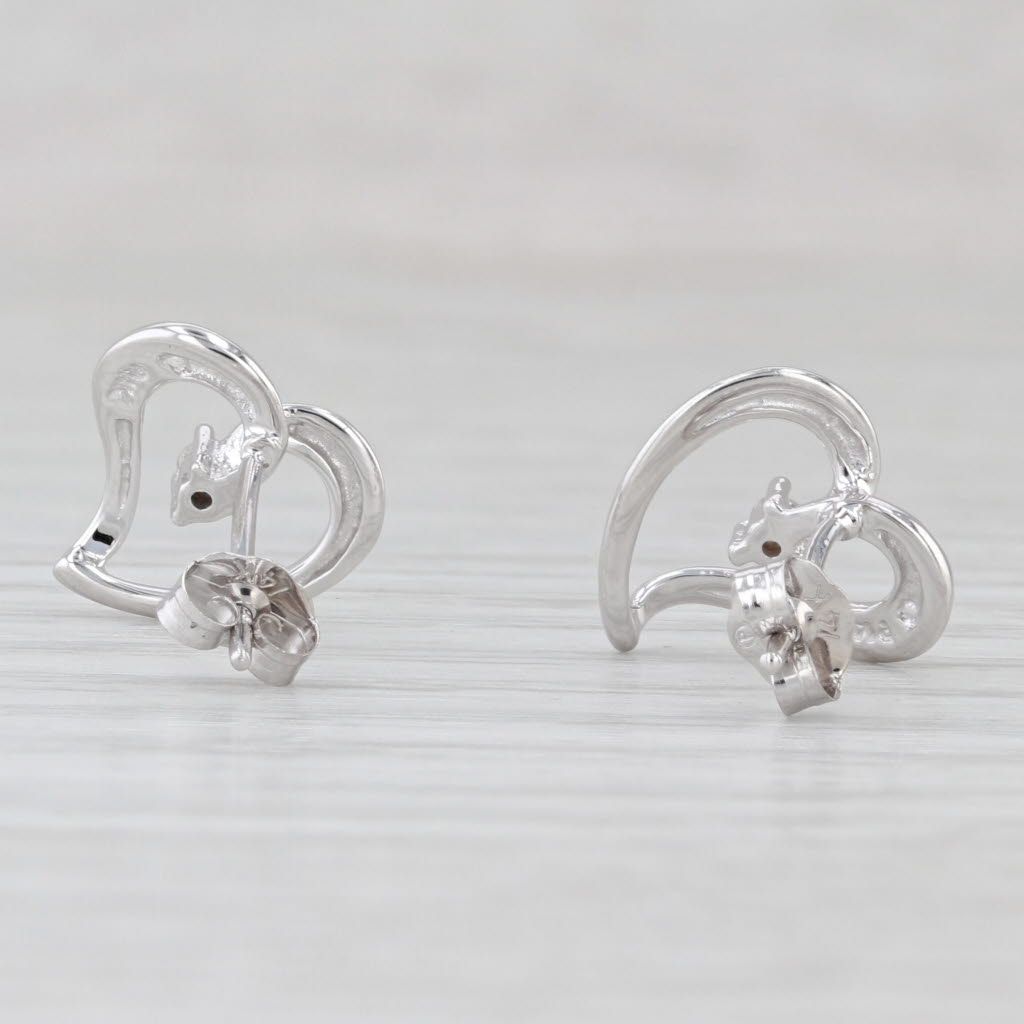Light Gray Diamond Solitaire Open Heart Stud Earrings 14k White Gold