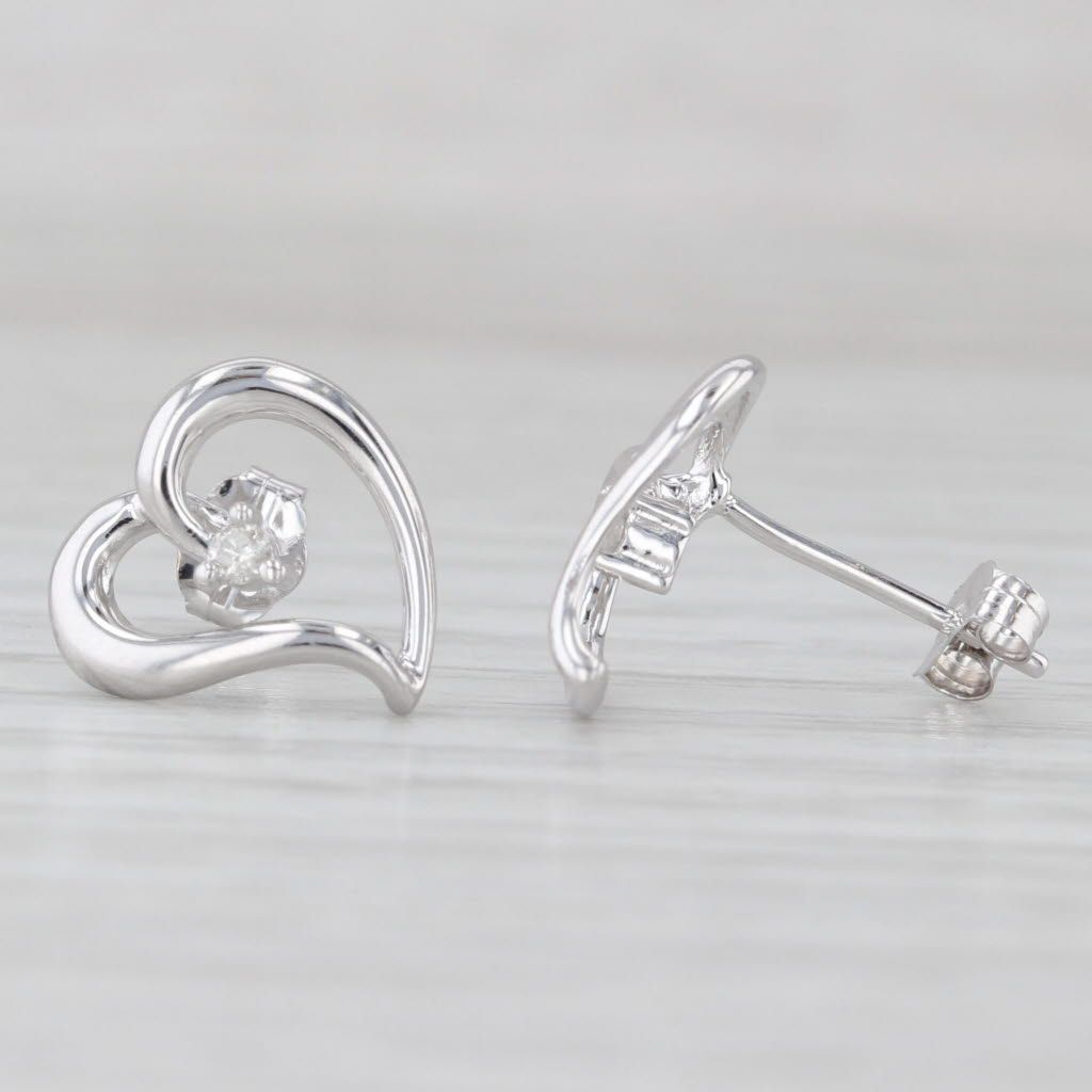 Light Gray Diamond Solitaire Open Heart Stud Earrings 14k White Gold