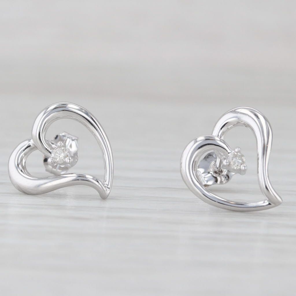 Light Gray Diamond Solitaire Open Heart Stud Earrings 14k White Gold