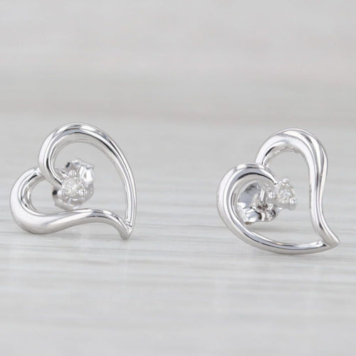 Light Gray Diamond Solitaire Open Heart Stud Earrings 14k White Gold
