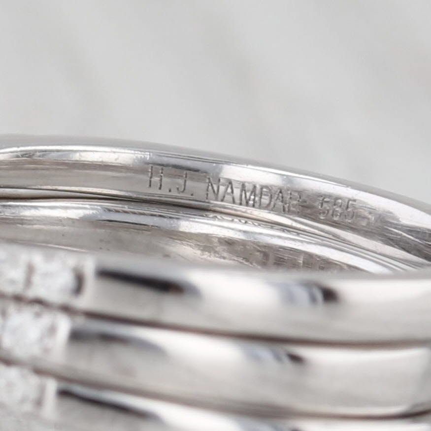 Light Gray 1.11ctw Diamond Halo Engagement Ring Wedding Bands Bridal Set 14k White Gold Size 5.5