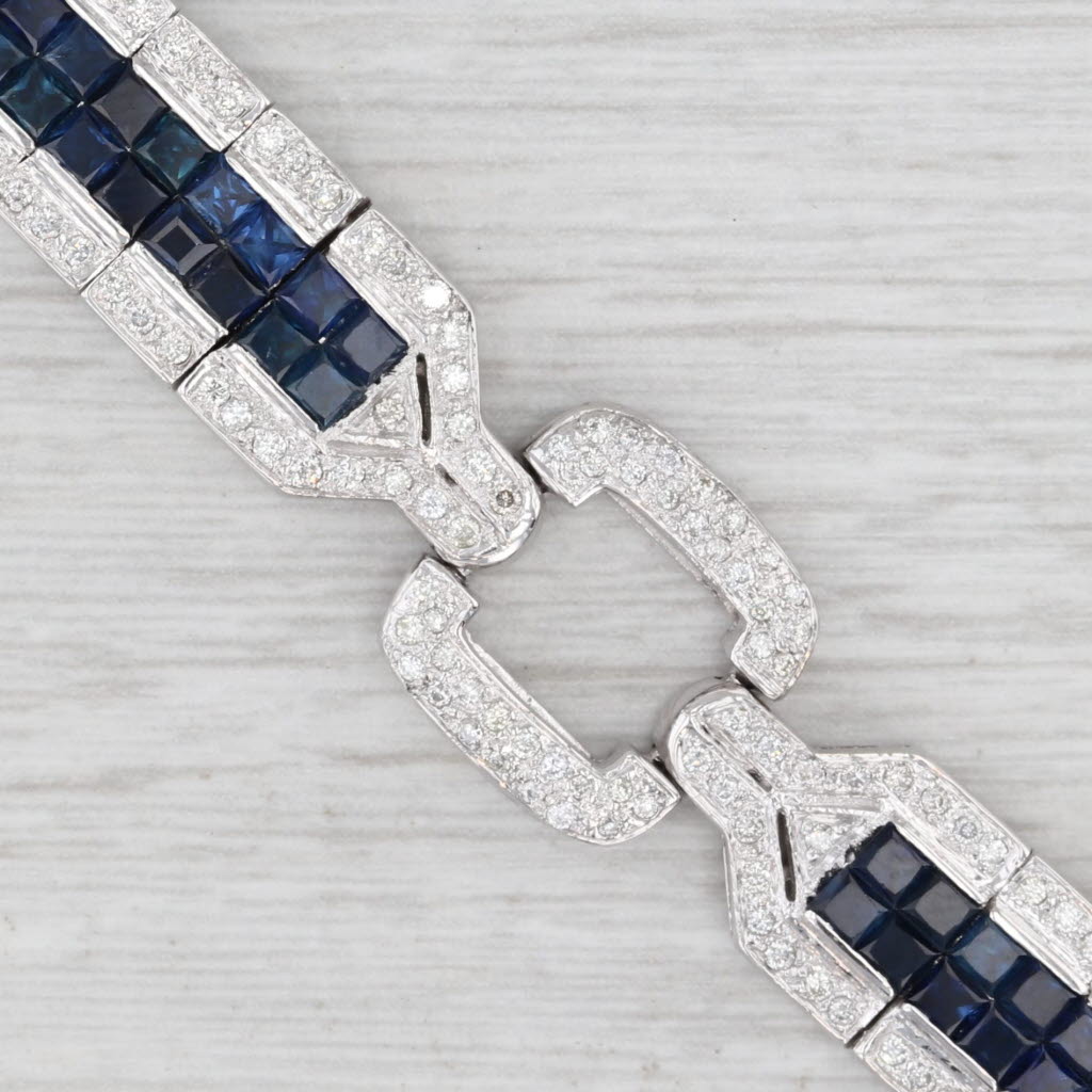 Light Gray 6.75ctw Blue Sapphire Diamond Bracelet 18k White Gold 7.75" 13.6mm