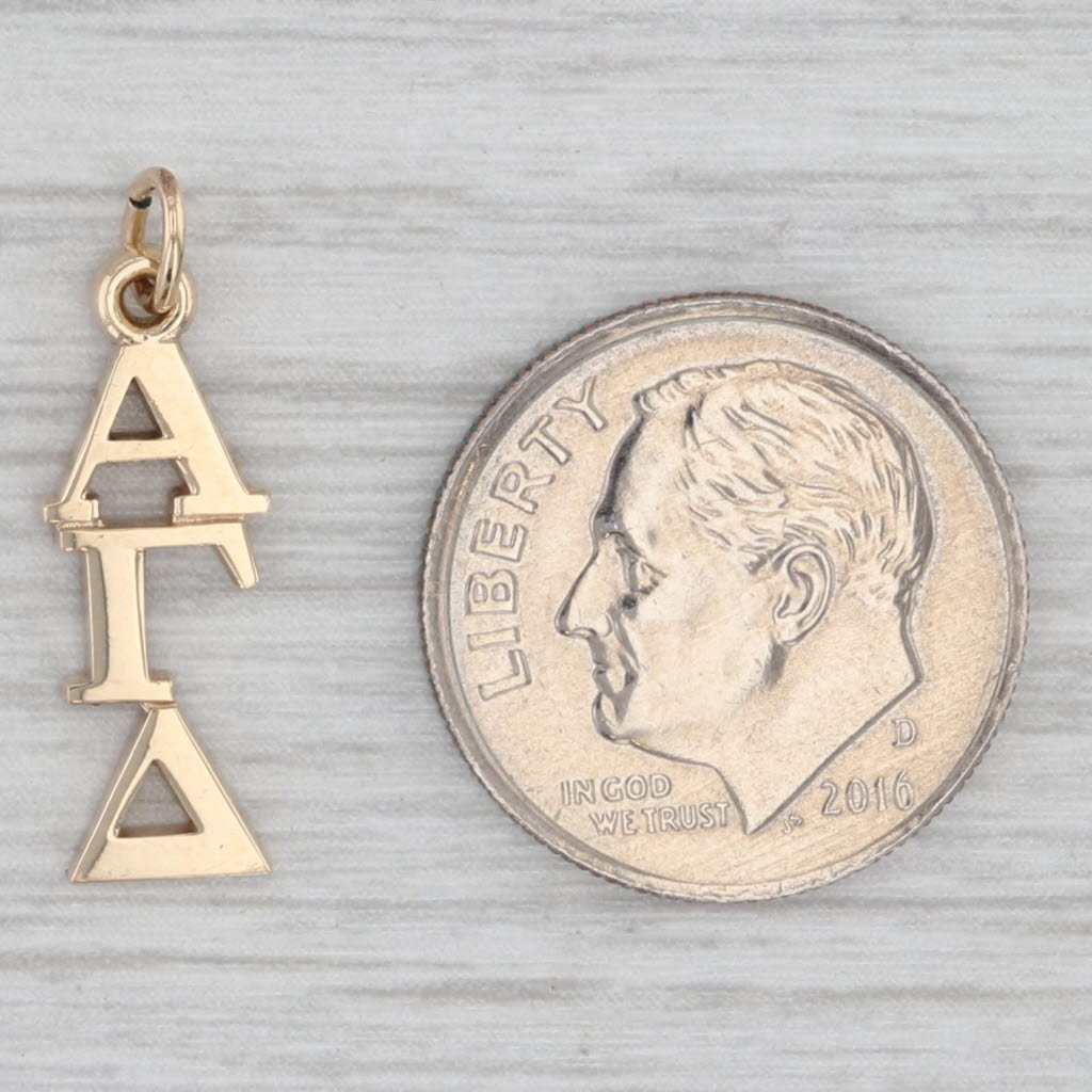 Gray Alpha Gamma Delta Fraternity Lavalier Pendant Charm 10k Yellow Gold Greek Letters