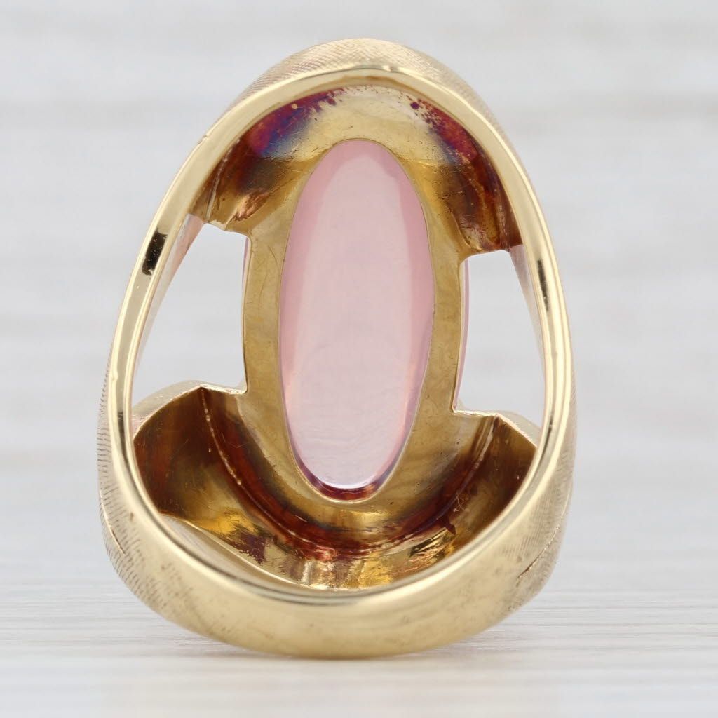 Light Gray Vintage Pink Rose Quartz Oval Cabochon Ring 18k Yellow Gold Size 6.75