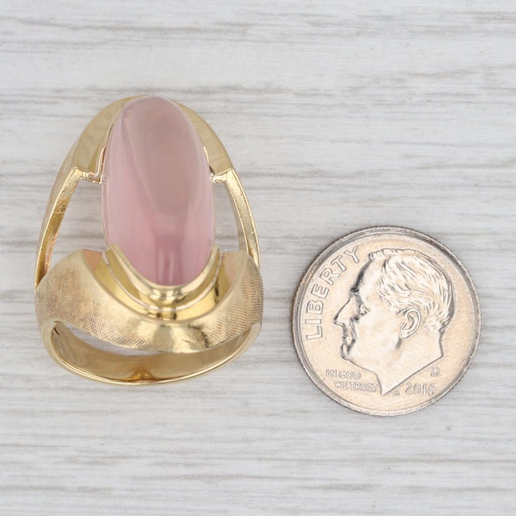 Light Gray Vintage Pink Rose Quartz Oval Cabochon Ring 18k Yellow Gold Size 6.75