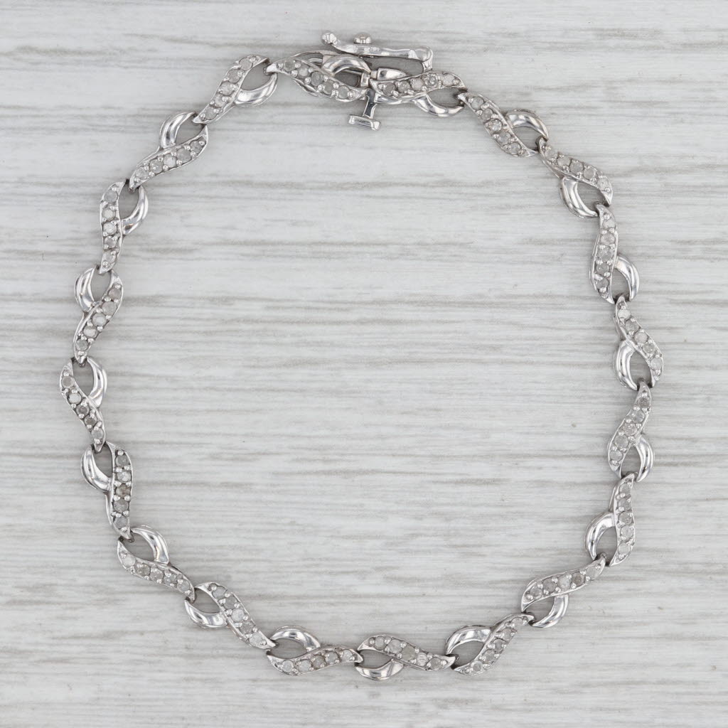 Light Gray 1ctw Diamond Figure 8 Bracelet 10k White Gold 6.75" 4.8mm