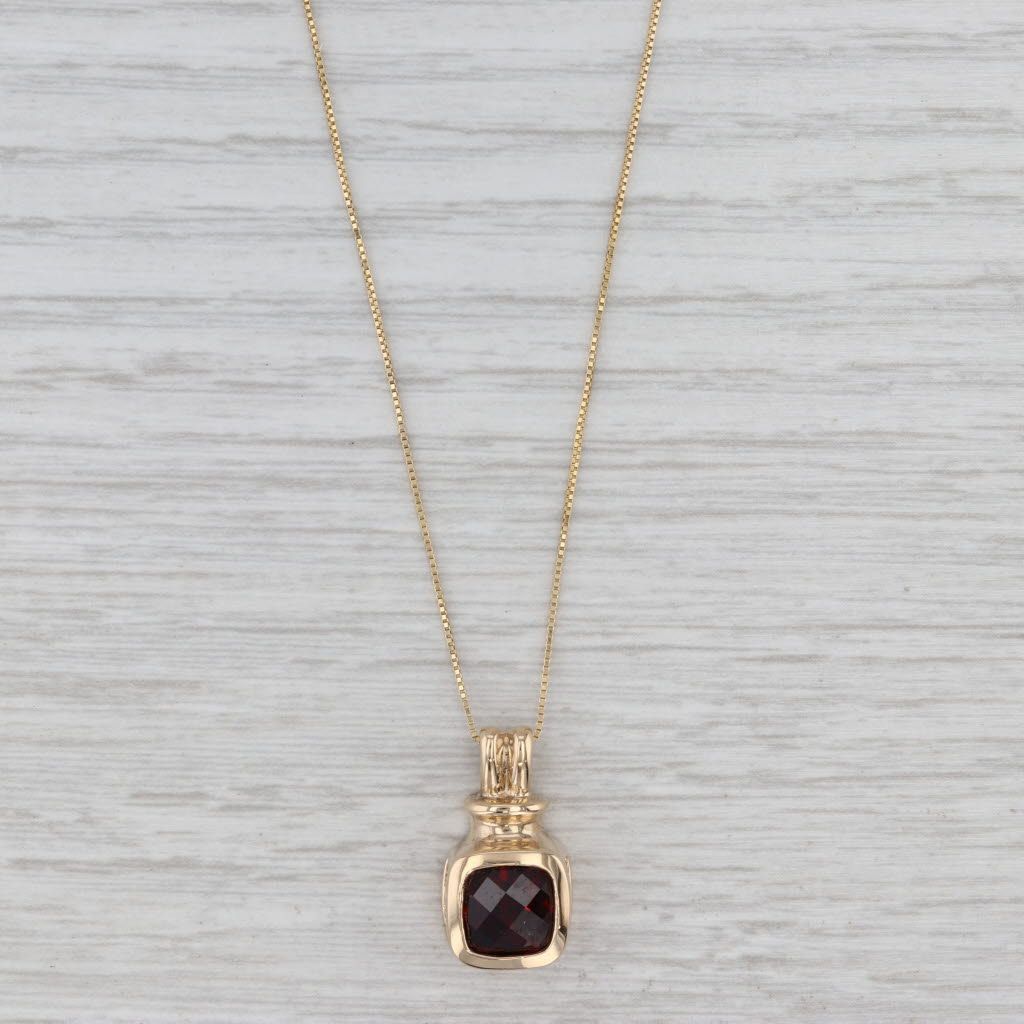 Gray 2ct Garnet Solitaire Pendant Necklace 14k Yellow Gold 18.25" Box Chain