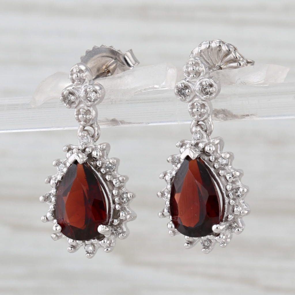 Light Gray 3.10ctw Pear Diamond Halo Teardrop Dangle Earrings 14k White Gold