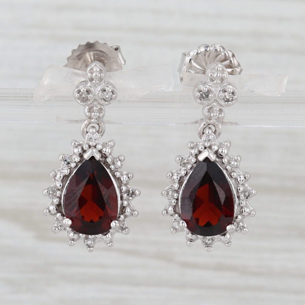 Light Gray 3.10ctw Pear Diamond Halo Teardrop Dangle Earrings 14k White Gold