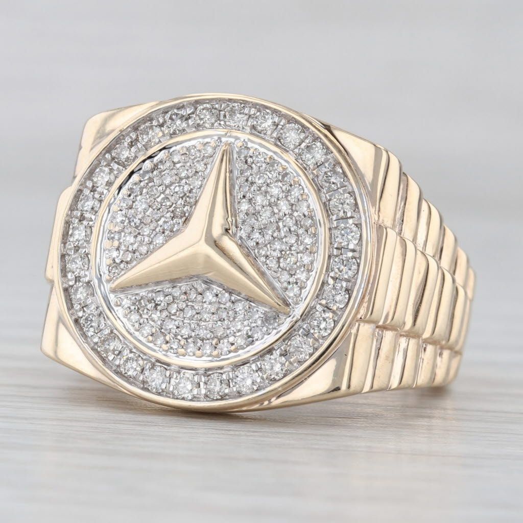 Light Gray 0.66ctw Diamond Signet Ring 10k Yellow Gold Watch Band Shank Size 10