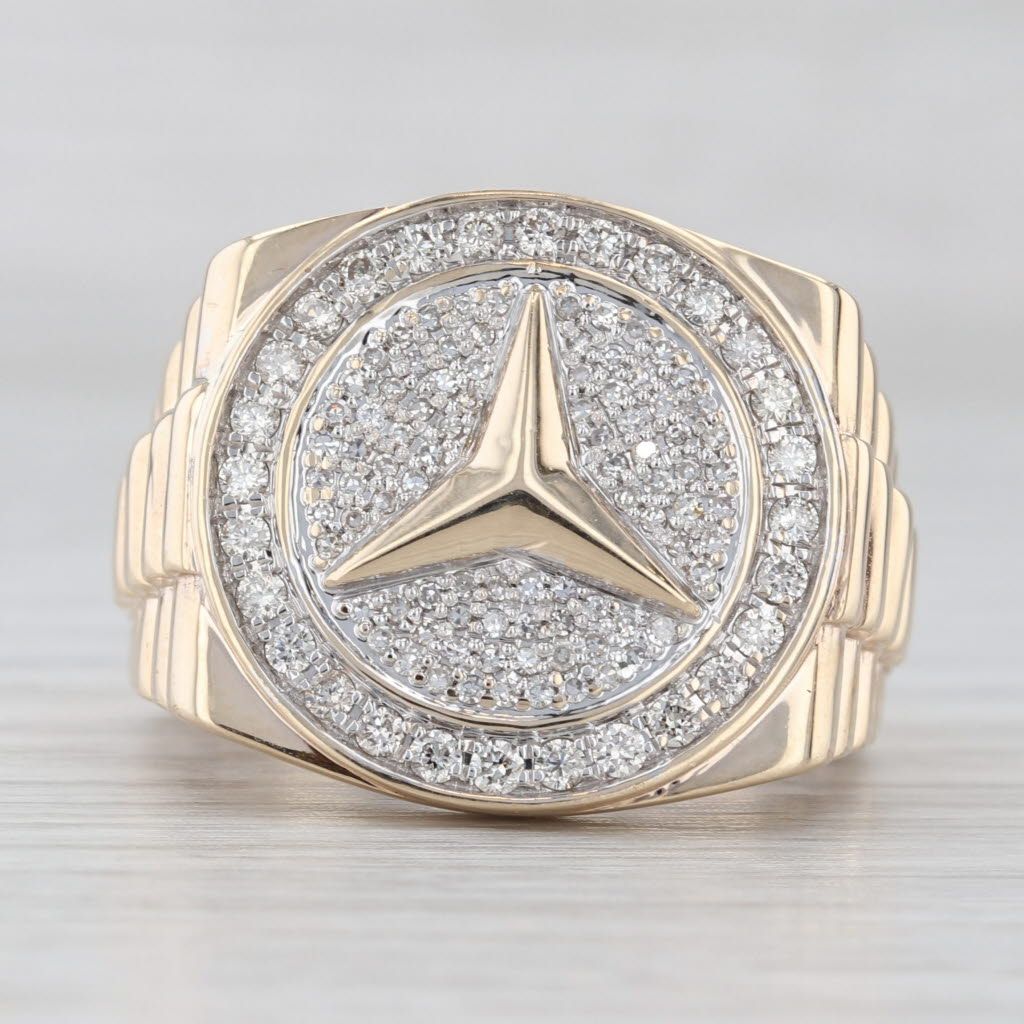 Light Gray 0.66ctw Diamond Signet Ring 10k Yellow Gold Watch Band Shank Size 10