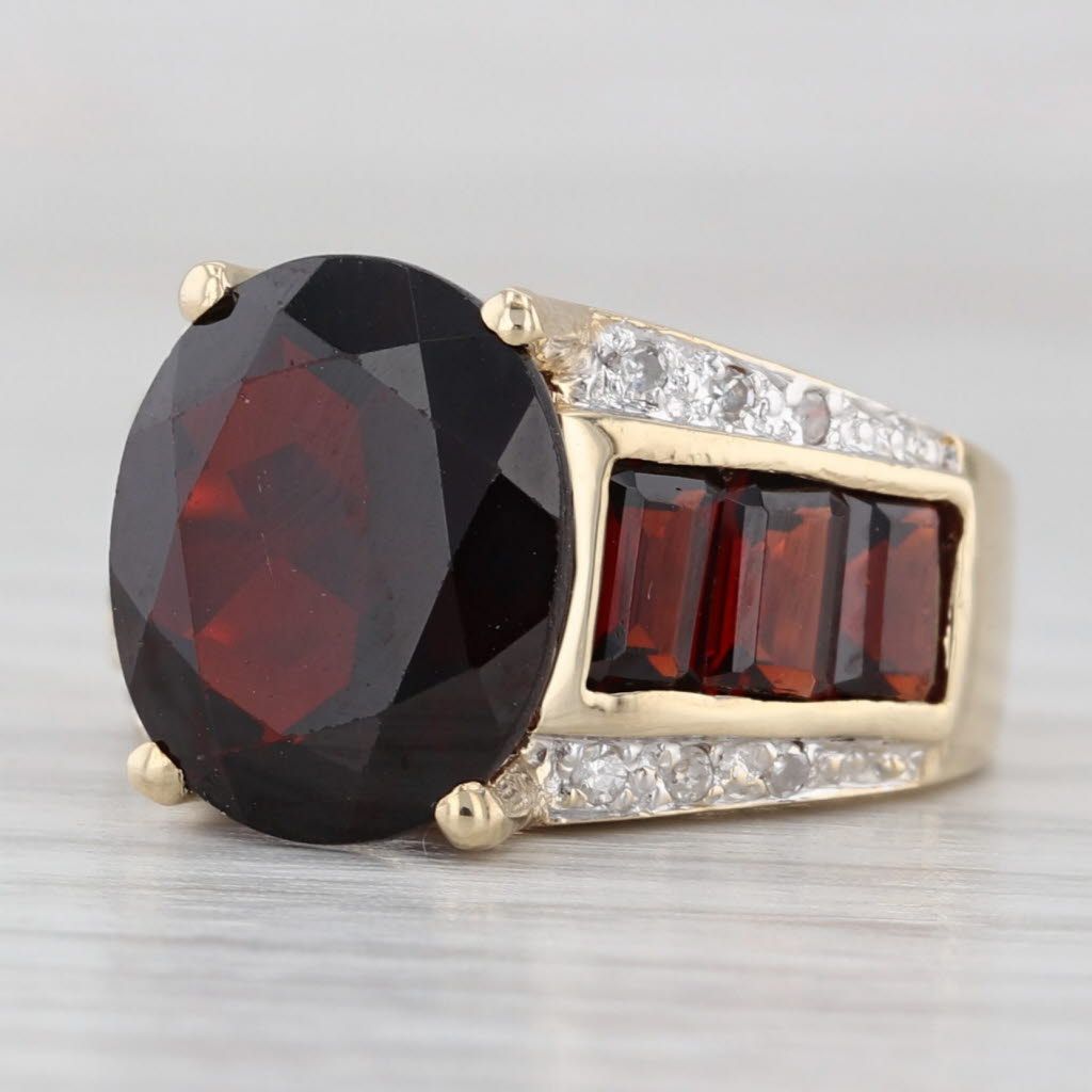 Light Gray 7.17ctw Oval Garnet Diamond Ring 14k Yellow Gold Size 5