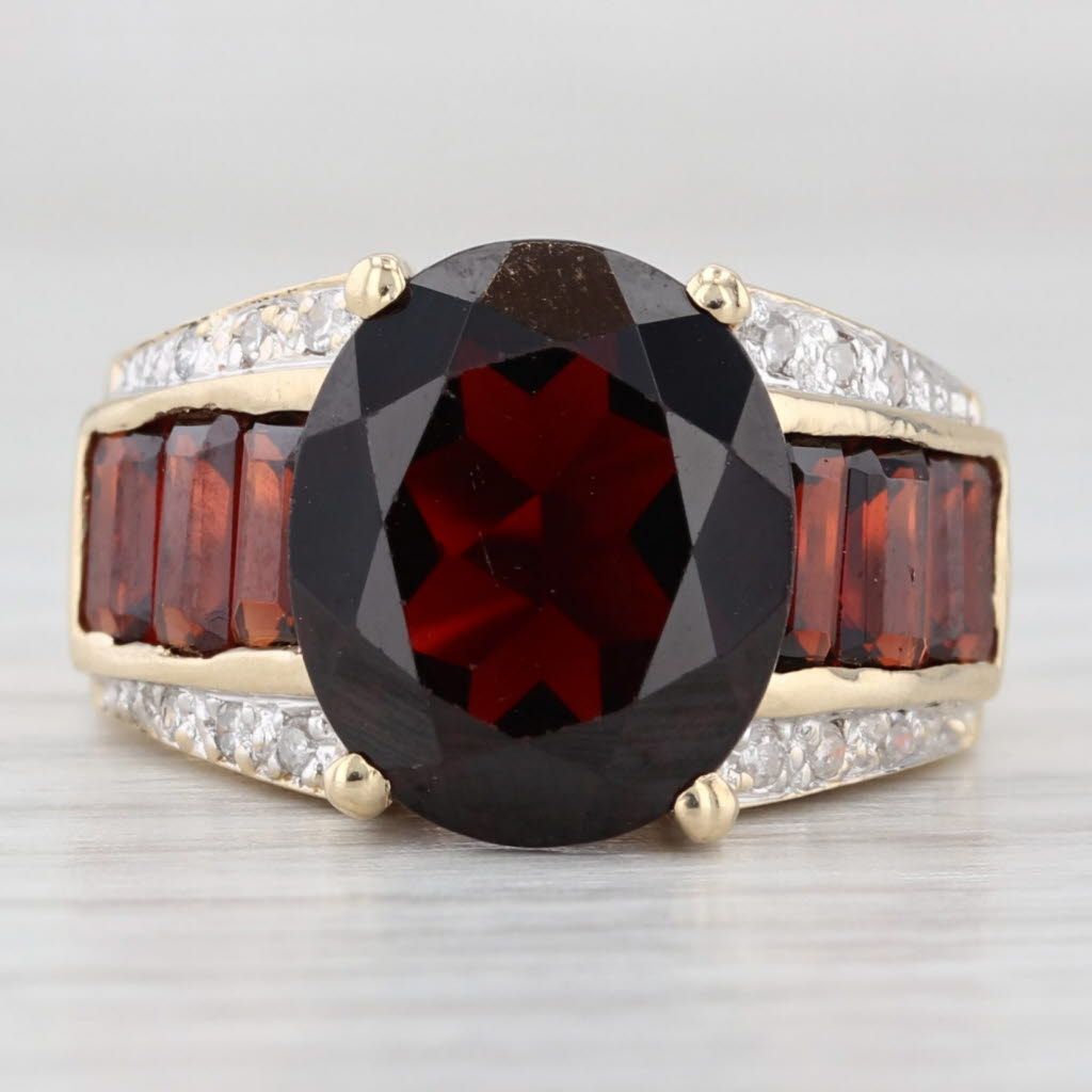 Light Gray 7.17ctw Oval Garnet Diamond Ring 14k Yellow Gold Size 5
