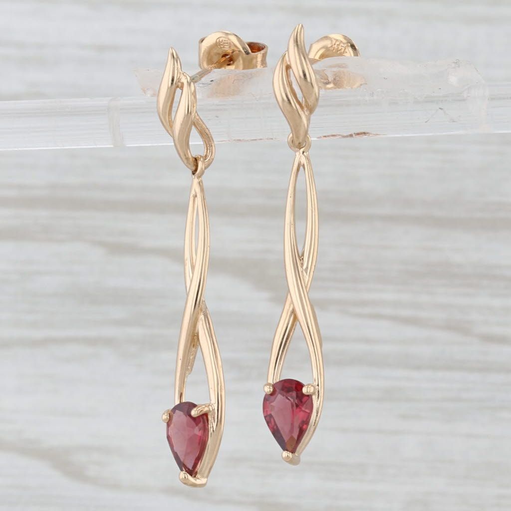 Light Gray 1ctw Pear Garnet Dangle Earrings 14k Yellow Gold
