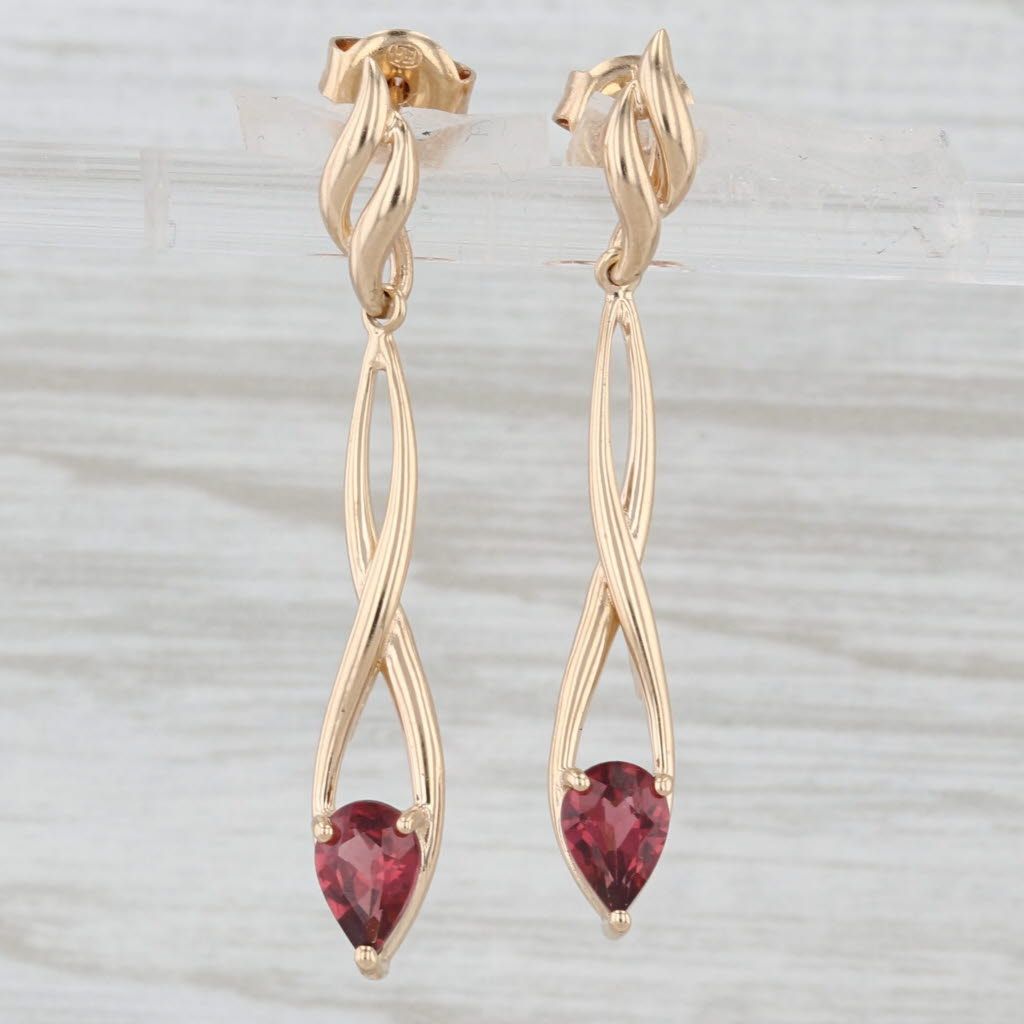 Light Gray 1ctw Pear Garnet Dangle Earrings 14k Yellow Gold