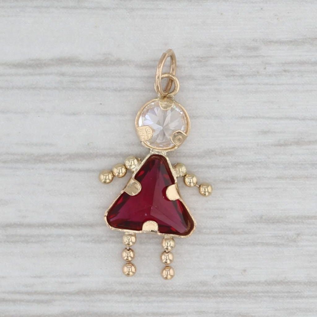 Light Gray Simulated Garnet Birthstone Girl Charm 14k Yellow Gold Cubic Zirconia Pendant
