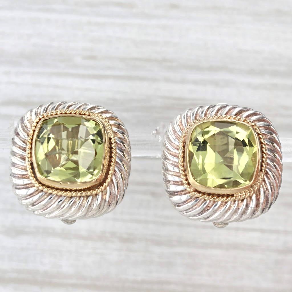 13.60ctw Lemon Quartz Stud Earrings Sterling Silver 18k Gold Omega Backs