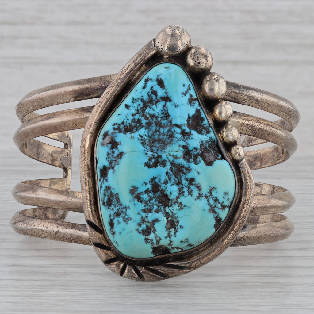 Dark Gray Vintage Native American Turquoise Cuff Bracelet Sterling Silver Statement 6.25"