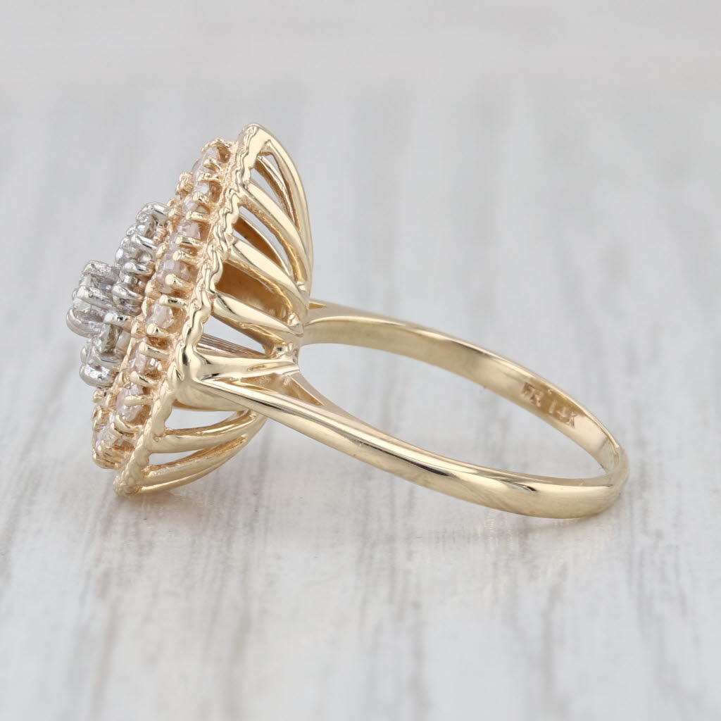 1ctw Diamond Cluster Halo Ring 14k White Yellow Gold Size 6.5 Engagement