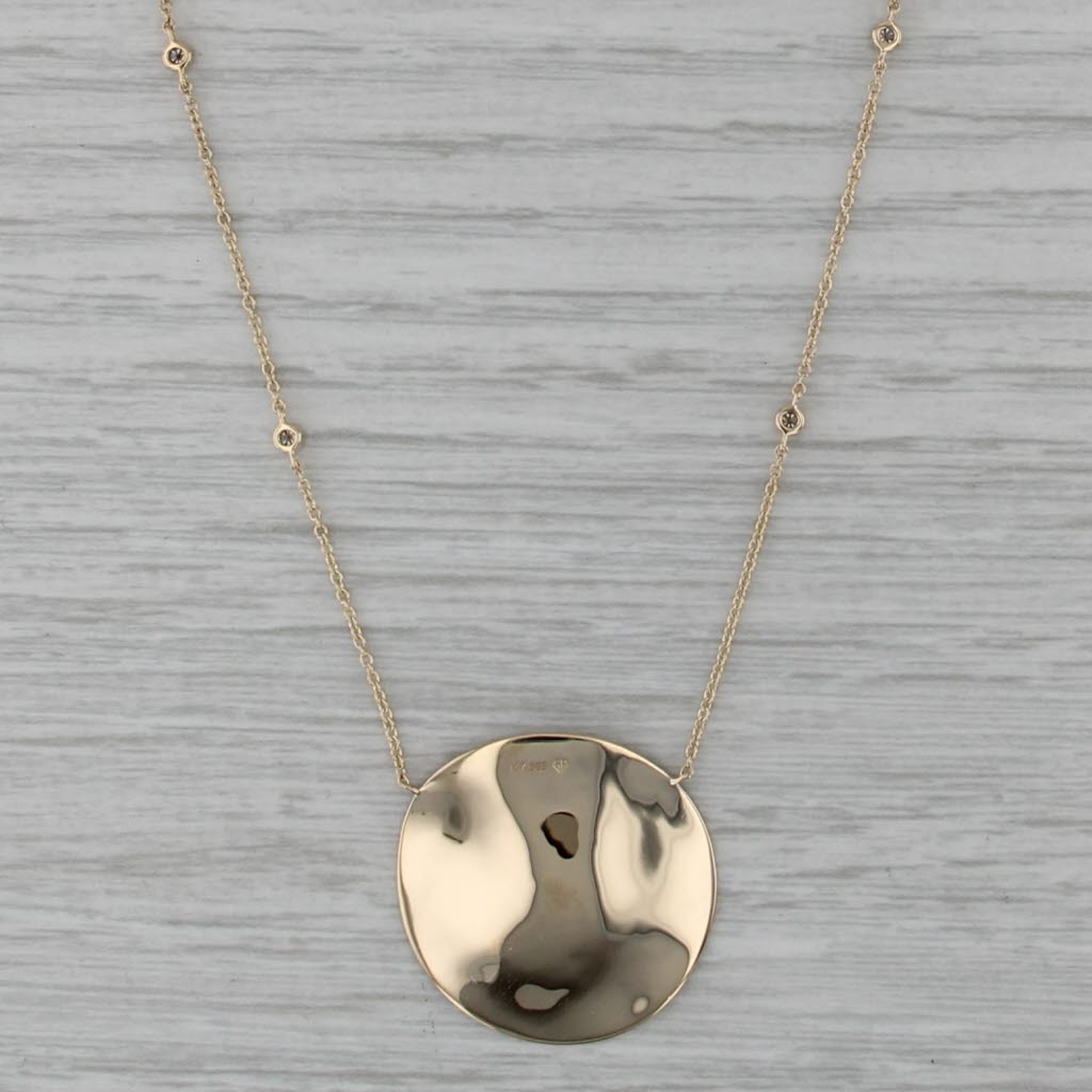 New 0.15ctw Diamond Station Necklace Brushed Pendant 14k Gold 16" 17" 18"