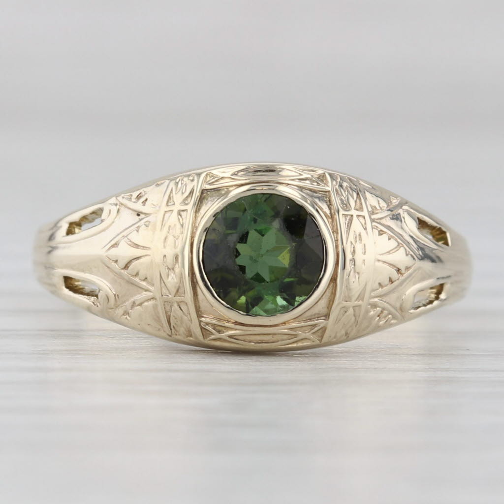 Light Gray Vintage 0.70ct Green Tourmaline Solitaire Ring 10k Yellow Gold Size 8.25