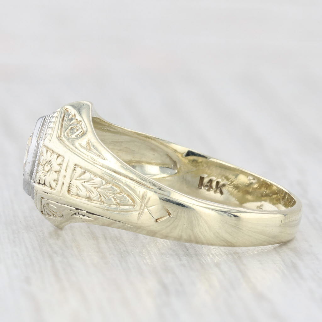 Light Gray Vintage 0.50ct Diamond Solitaire Ring 14k Yellow Gold Floral Art Deco Engagement
