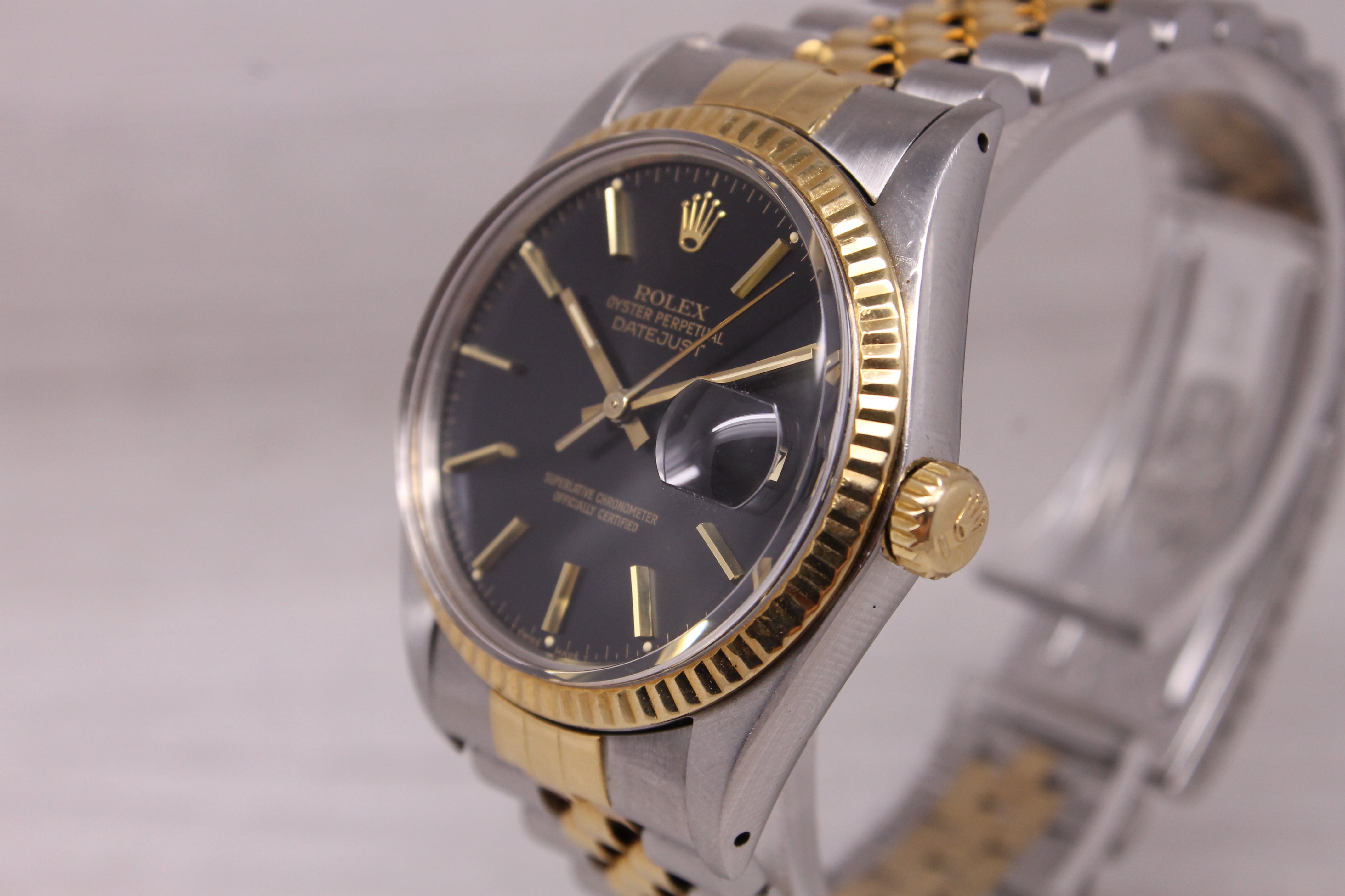 1984 Rolex Datejust 16013 36mm Automatic Watch Original Black Dial 18k & Steel