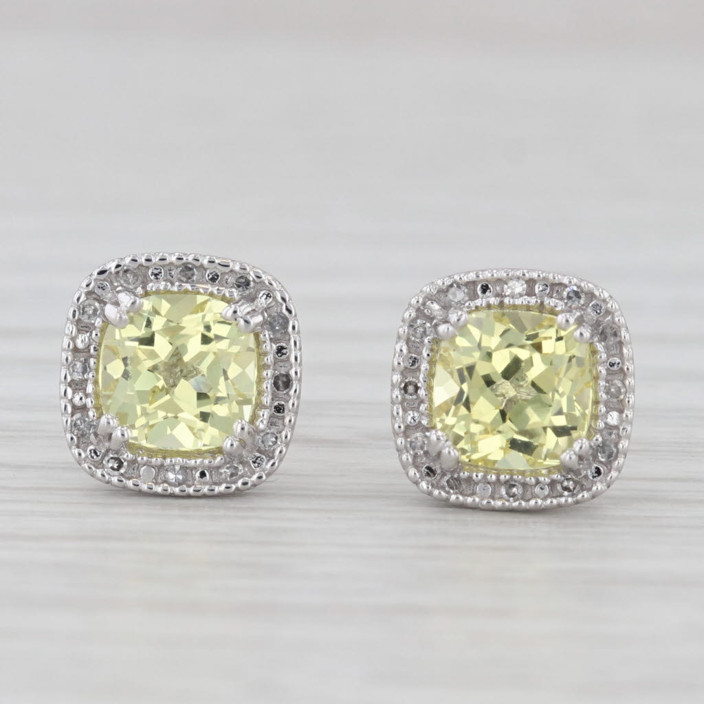 Light Gray 3.06ctw Lab Created Yellow Sapphire Diamond Halo Earrings 10k White Gold