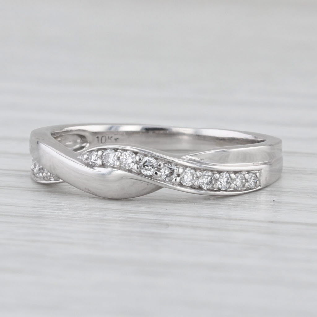 0.12ctw Diamond Woven Wedding Band 10k White Gold Size 5.75 Stackable Ring