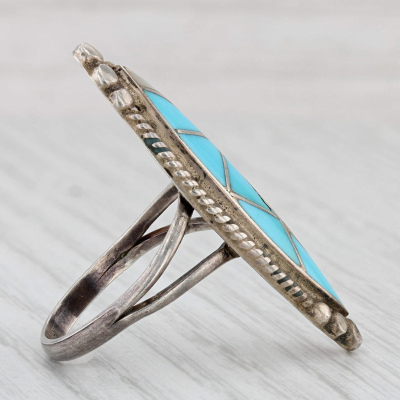 Native American Turquoise Mother of Pearl Statement Ring Sterling Silver Size 10