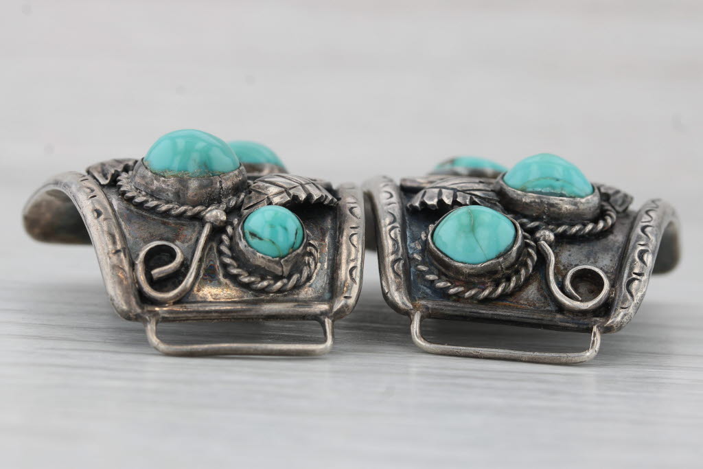 Gray Vintage Native Turquoise Bracelet Watch Links Sterling Silver Artisan Signed