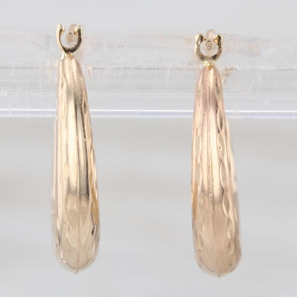 Small Etched Hoop Earrings 14k Yellow Gold Snap Top Round Hoops