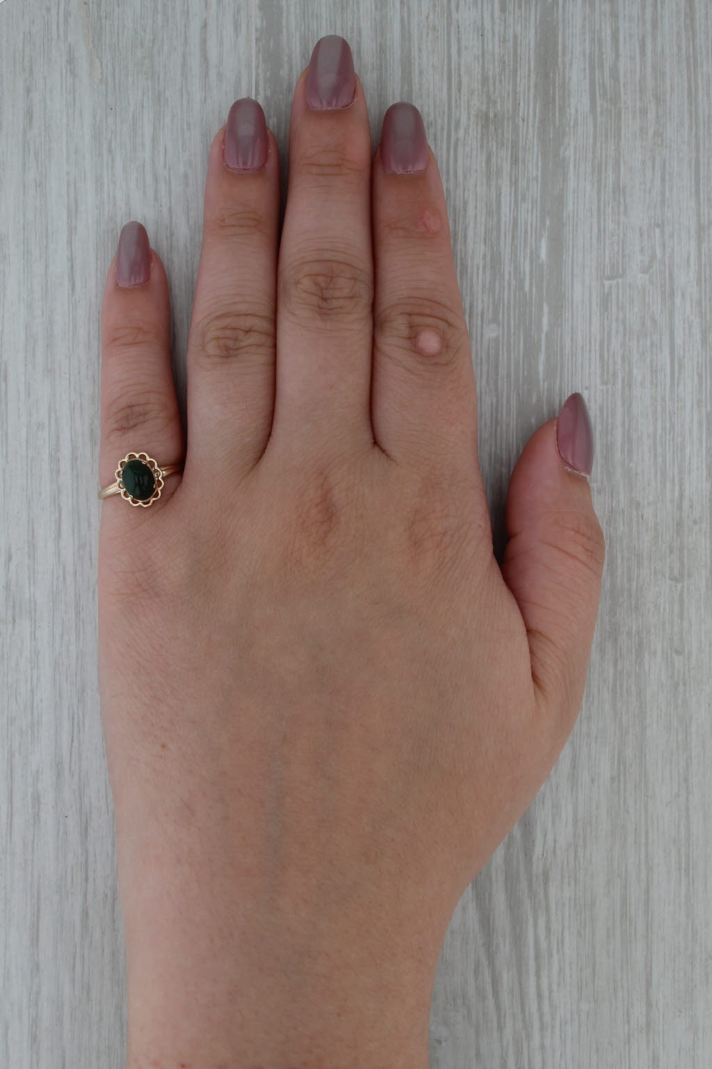 Green Resin Cabochon Ring 10k Yellow Gold Size 5.75