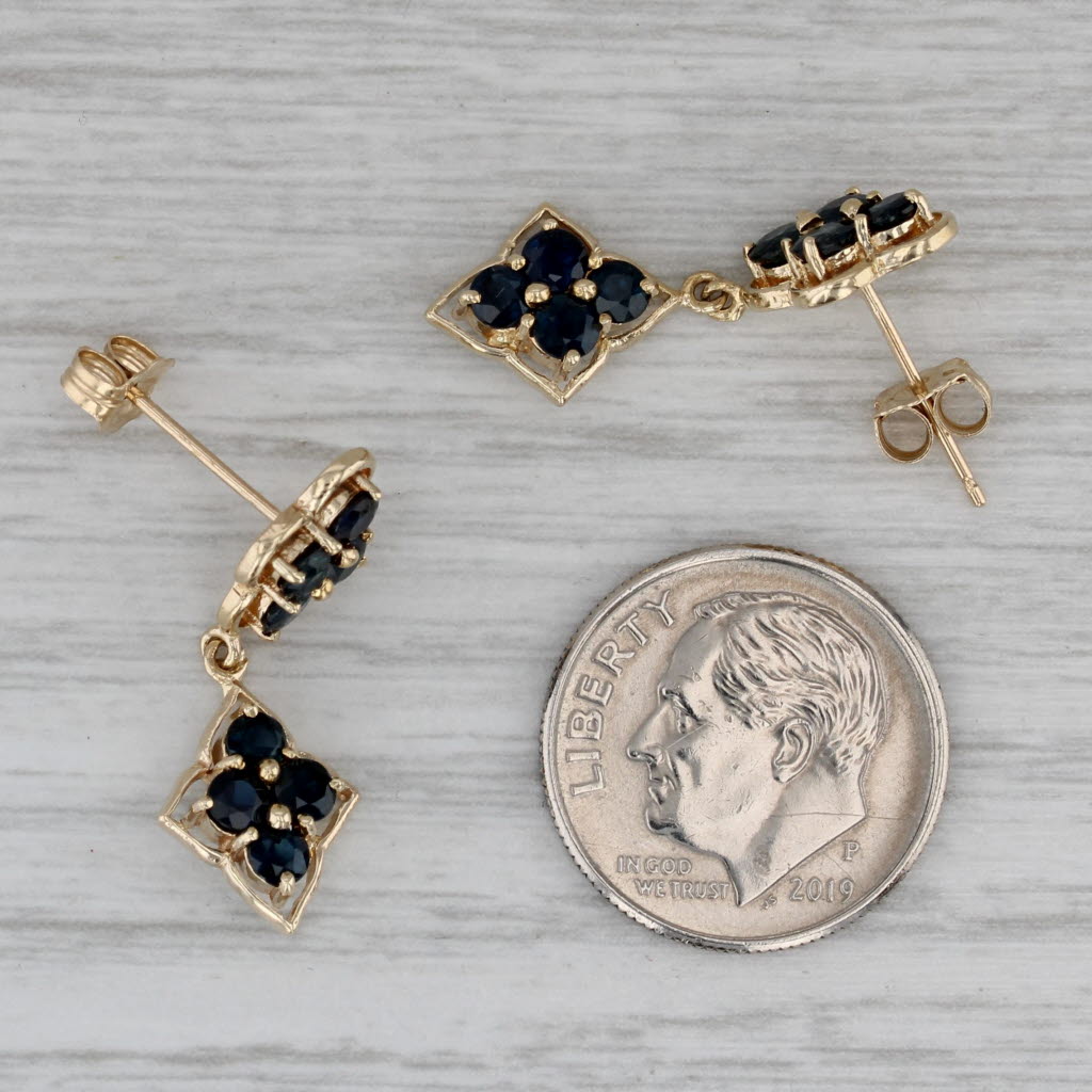 Gray 1.90ctw Blue Sapphire Flower Cluster Earrings 14k Yellow Gold Dangle