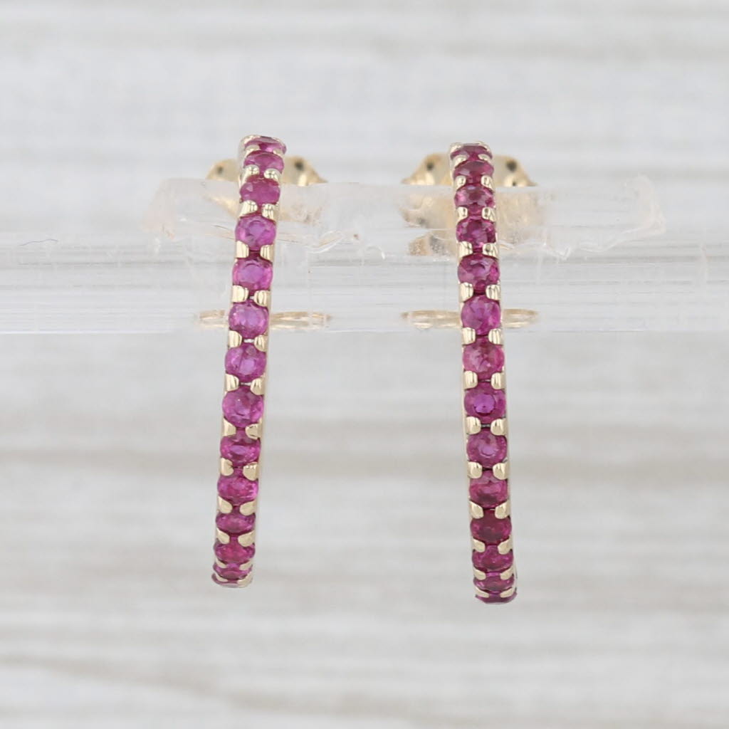 0.54ctw Ruby J-Hook Hoop Earrings 10k Yellow Gold Pierced Drops