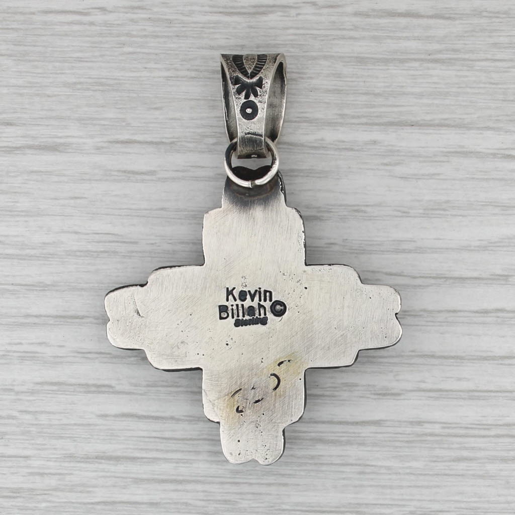 Kevin Billah Native American Turquoise Cross Pendant Sterling Silver Vintage