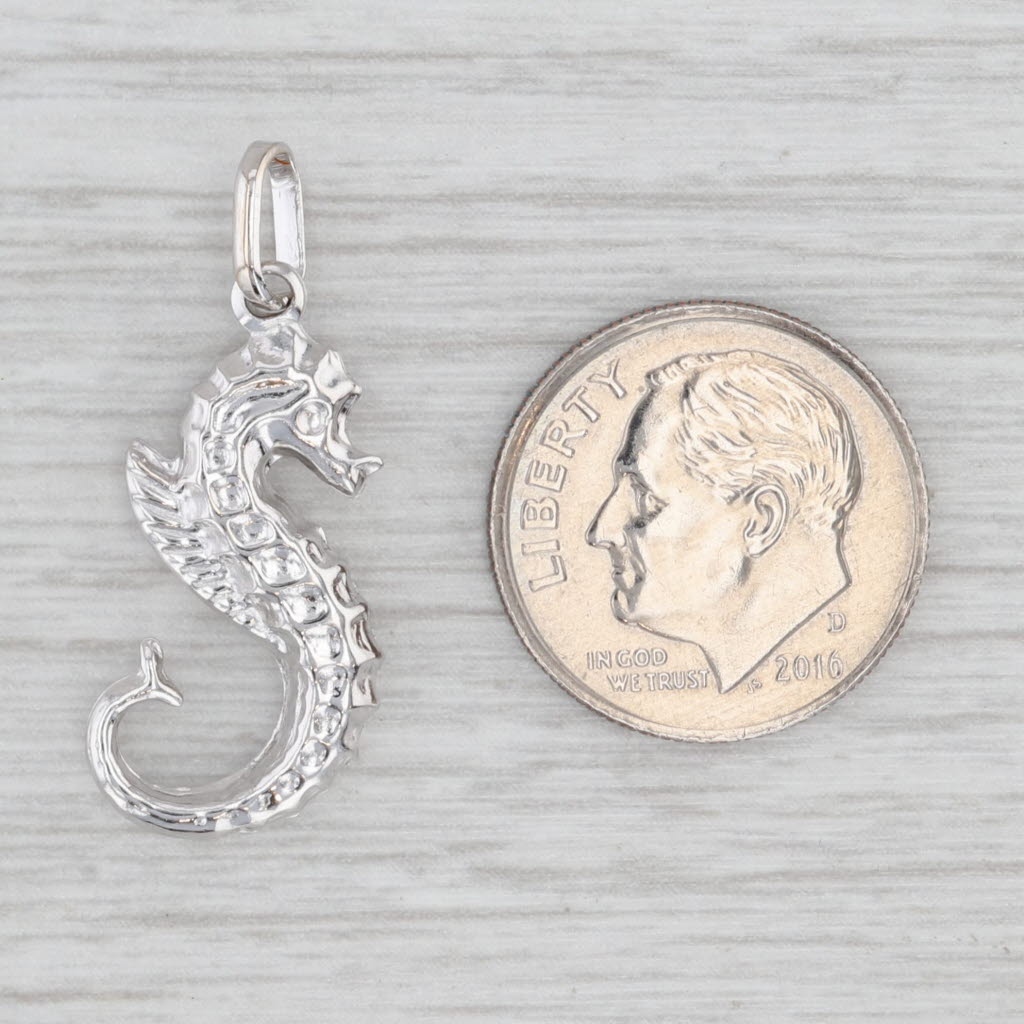 Light Gray Seahorse Pendant 18k White Gold Nautical Jewelry