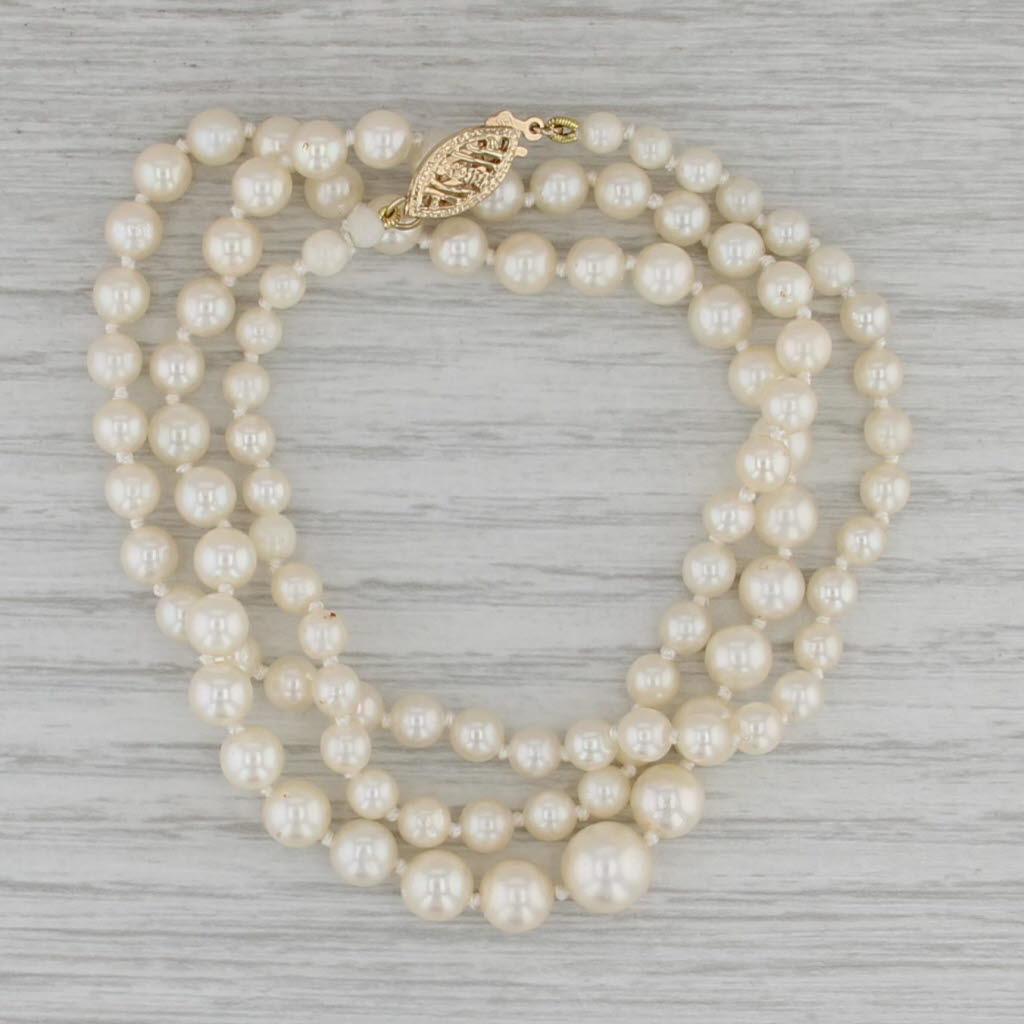 Vintage Graduated Cultured Pearl Single Bead Strand Necklace 14k Gold 20.5"