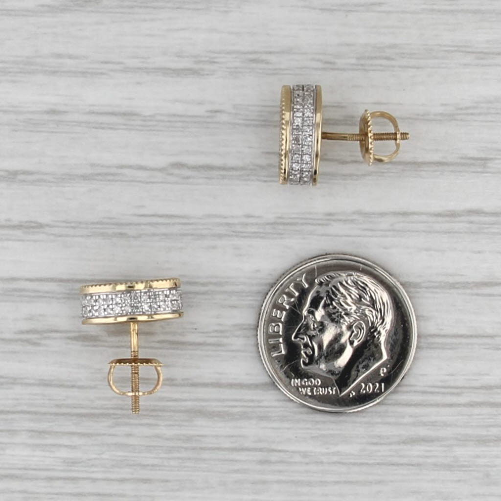 0.62ctw Diamond Cluster Hidden Halo Stud Earrings 10k Gold Screw Backs Studs