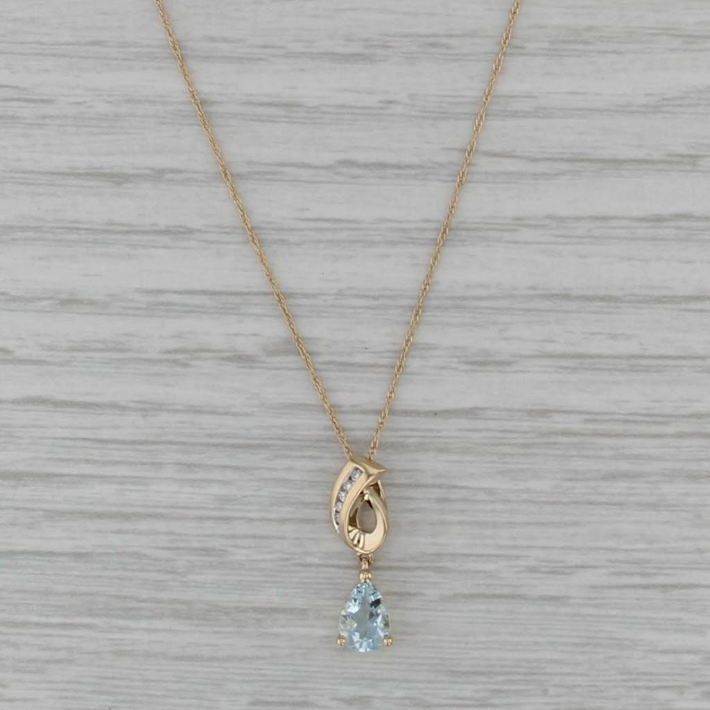 0.65ctw Aquamarine Diamond Pendant Necklace 14k Yellow Gold 18" Rope Chain
